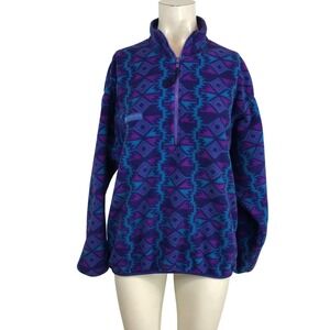 COLUMBIA - WOMEN'S MEDIUM - PURPLE BLUE 1/4 ZIP LONG SLEEVE AZTEC FLEECE JACKET
